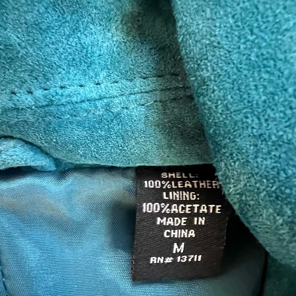 Vintage genuine leather suede turquoise jacket - Picture 3 of 4